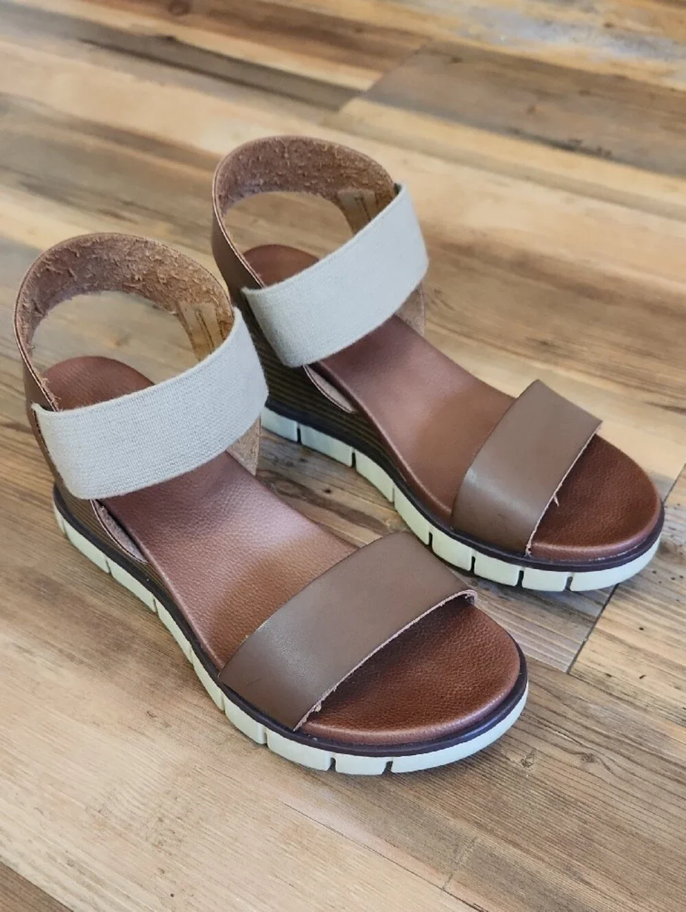 MIA Brown and Beige Wedge Sandals